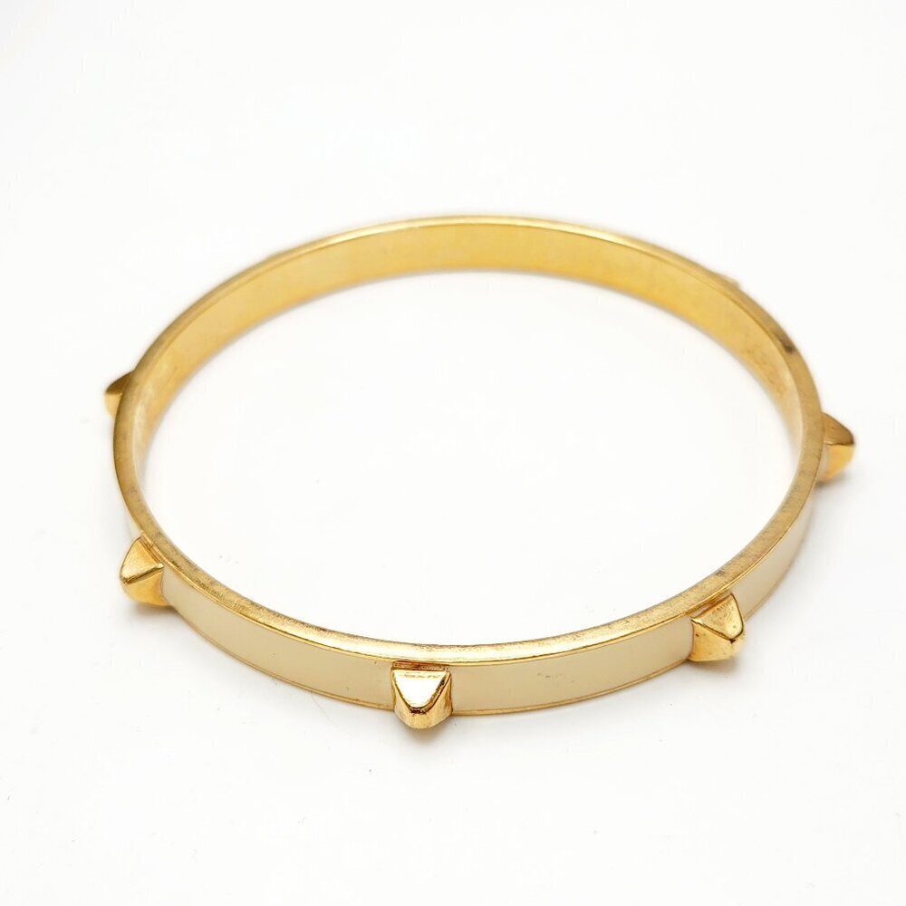 J. Crew Cream Enamel Stud Gold Tone Stackable Classic Bangle Bracelet